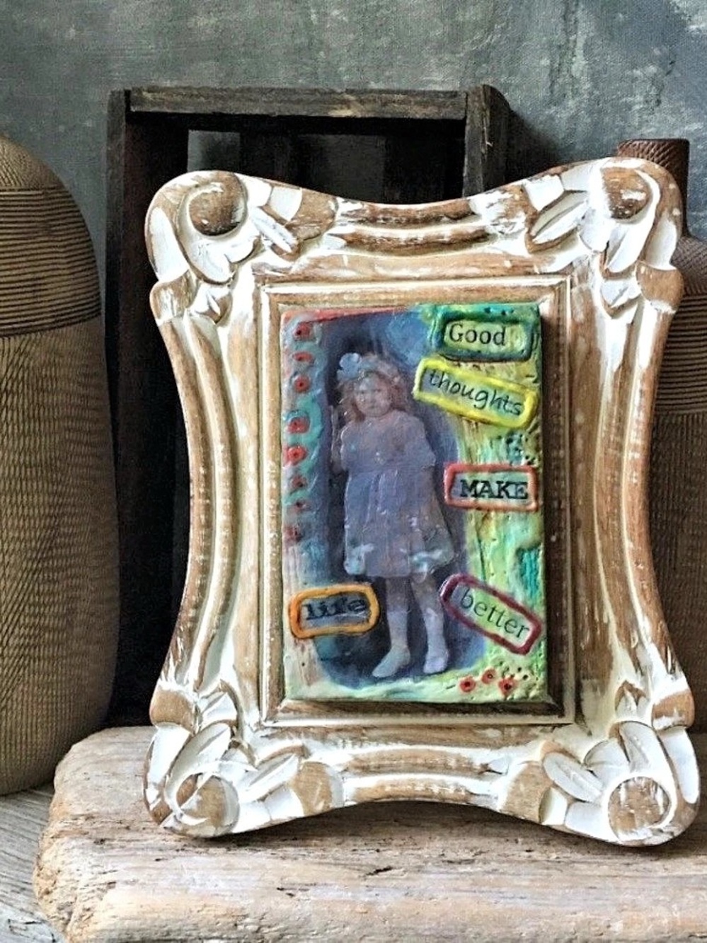 Encaustic Painting on Wood Block Mixed Media Framed Art